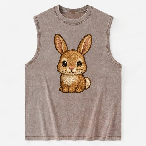 Baby Rabbit - long ears, fluffy white tail, pink nose, large brown eyes, - Vintage Washed Tank