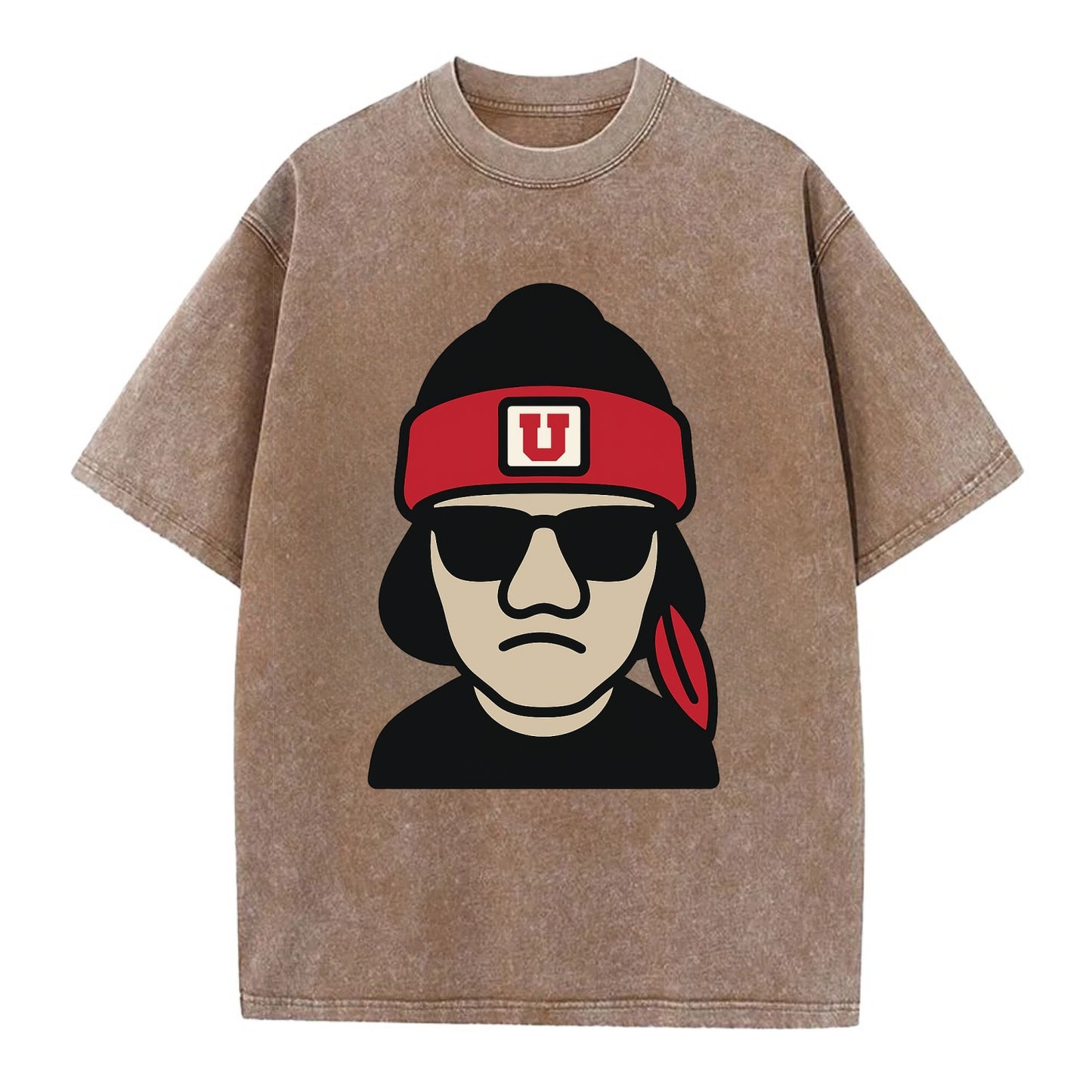 Salt Lake Ute wearing Utah beanie with U patch - Vintage T-shirt - Brown