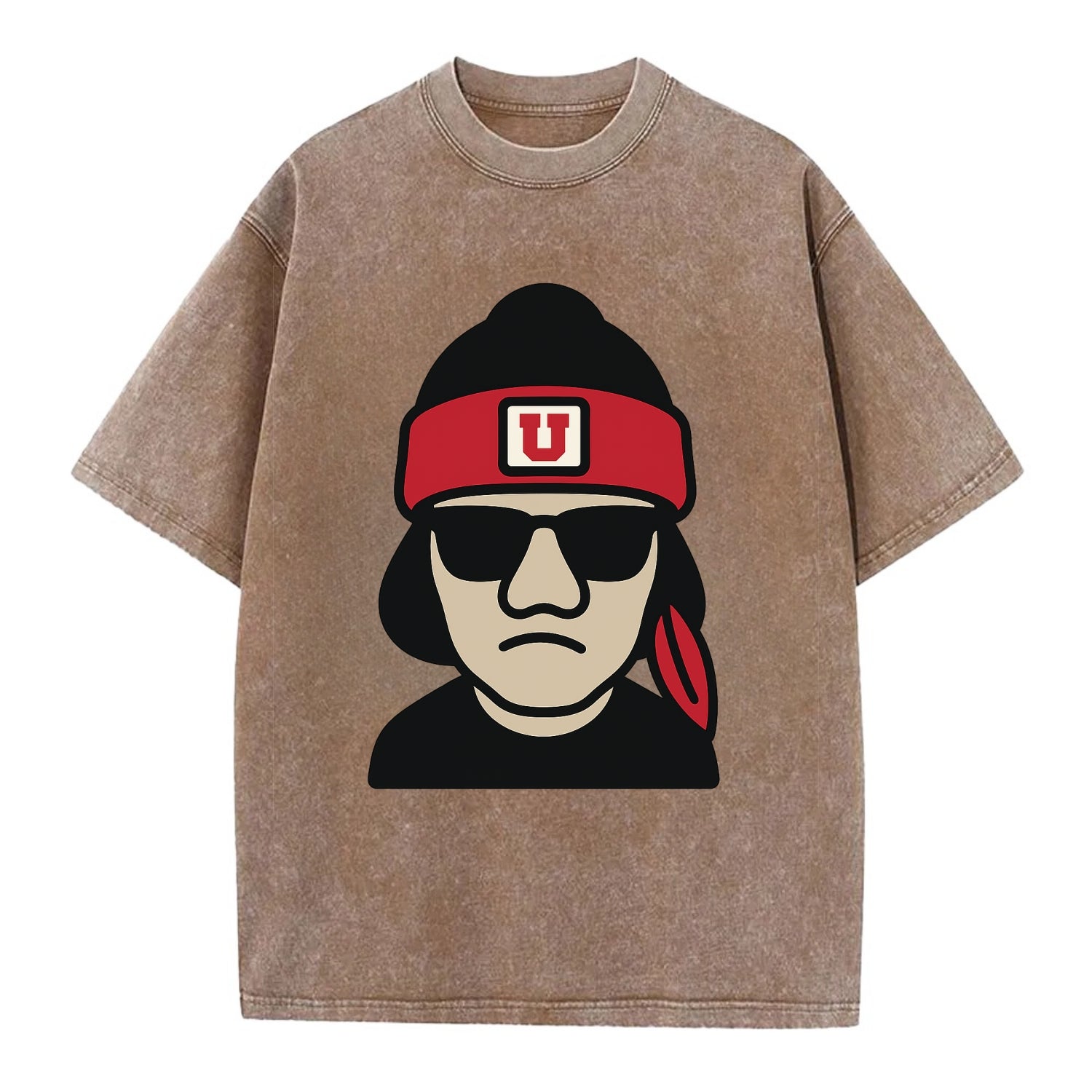 Salt Lake Ute wearing Utah beanie with U patch - Vintage T-shirt - Brown
