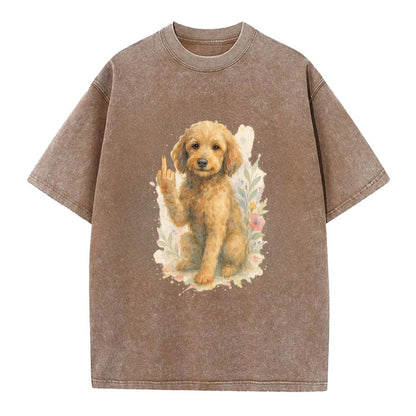 Labradoodle hypoallergenic with wavy coat, intelligent eyes, paw raised - Vintage T-shirt - Brown