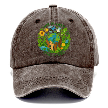 Globe surrounded by hands of all colors working together - "One Planet, One Future" - - Classic Cap - Brown