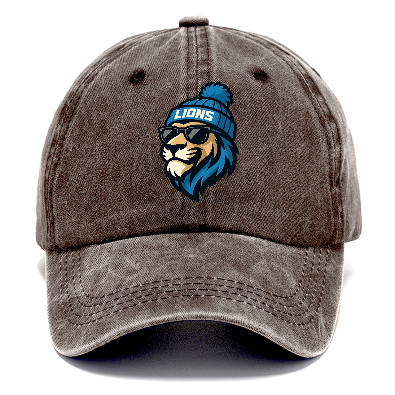 Detroit Lion wearing Lions Honolulu blue and silver beanie with pom pom and wayfarer - Classic Cap - Brown