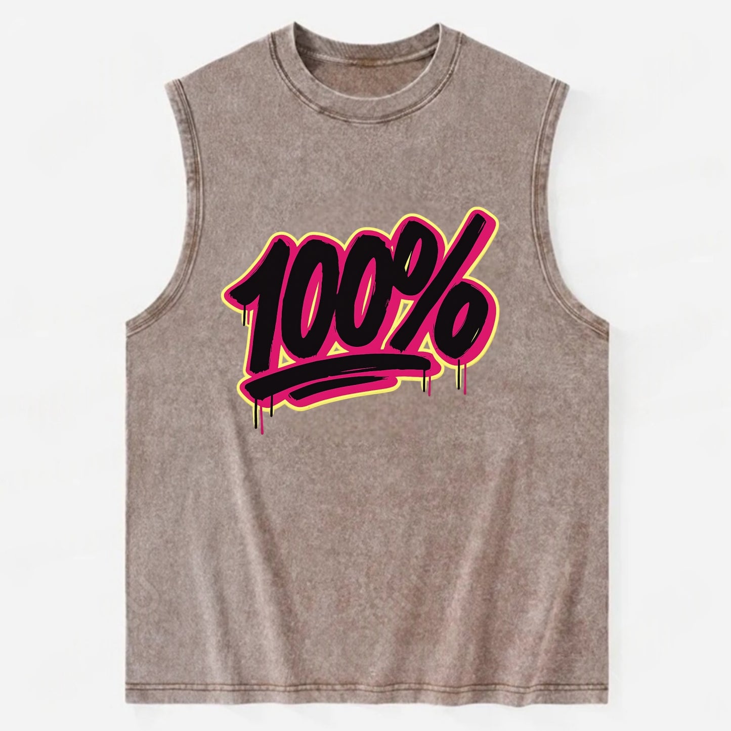 Bold typography design - "100%" - all in, fully committed - Vintage Washed Tank - Brown