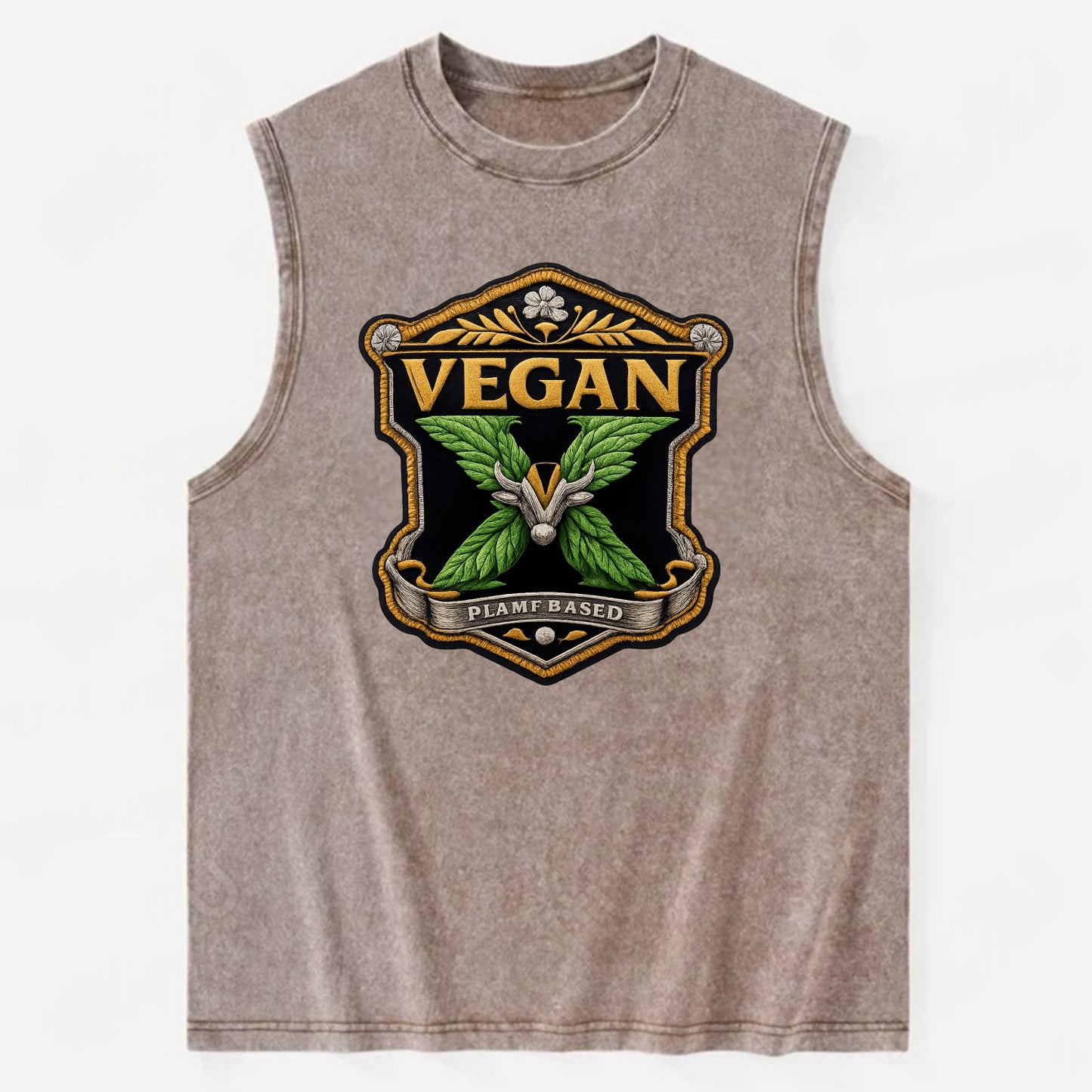VEGAN X - plant-based symbol in green , animal rights - Vintage Washed Tank - Brown