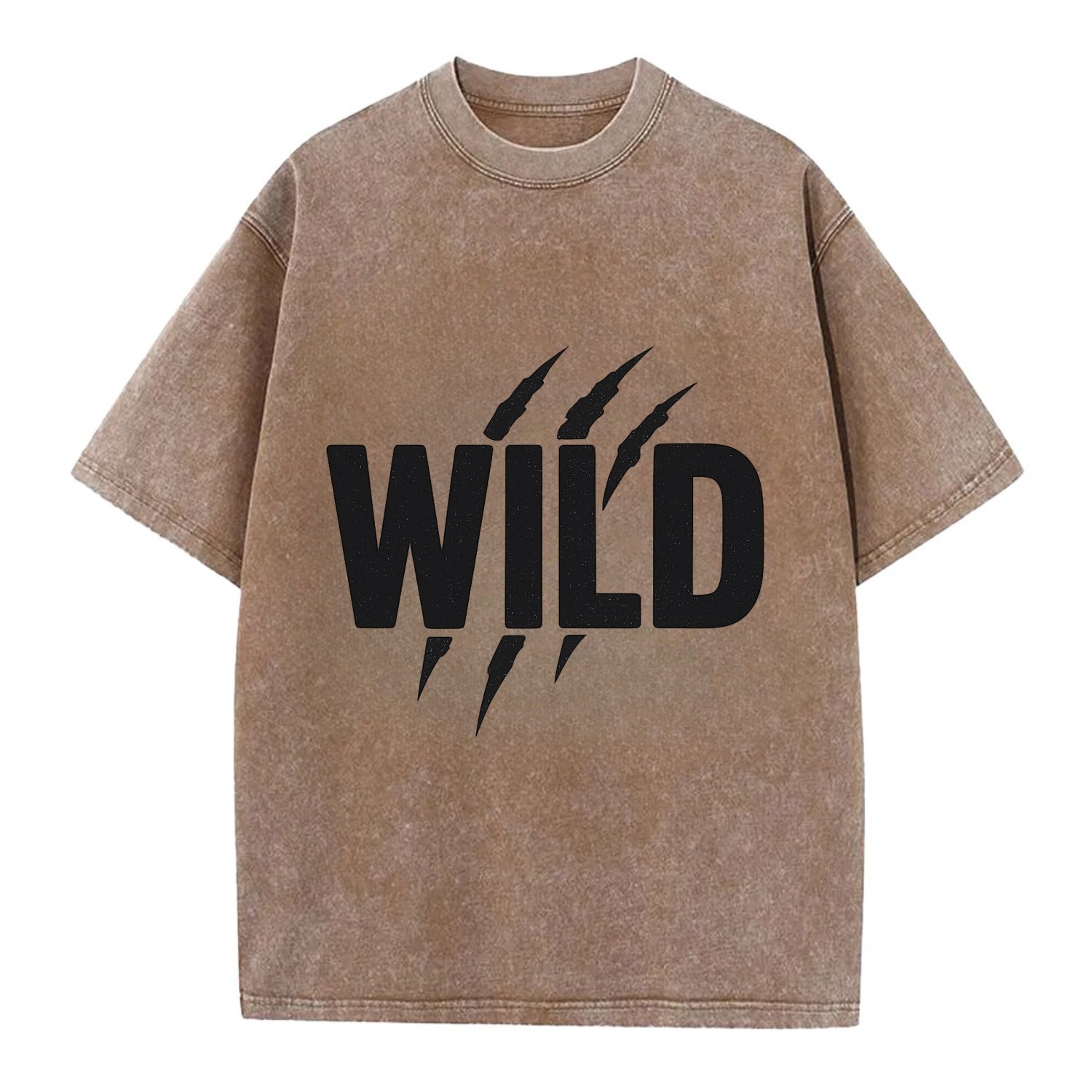 Bold typography design - "WILD" - untamed, natural, free - Vintage T-shirt - Brown