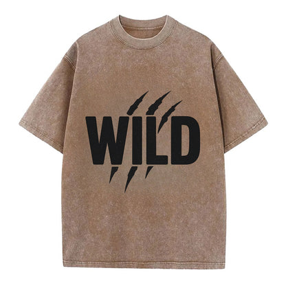 Bold typography design - "WILD" - untamed, natural, free - Vintage T-shirt - Brown
