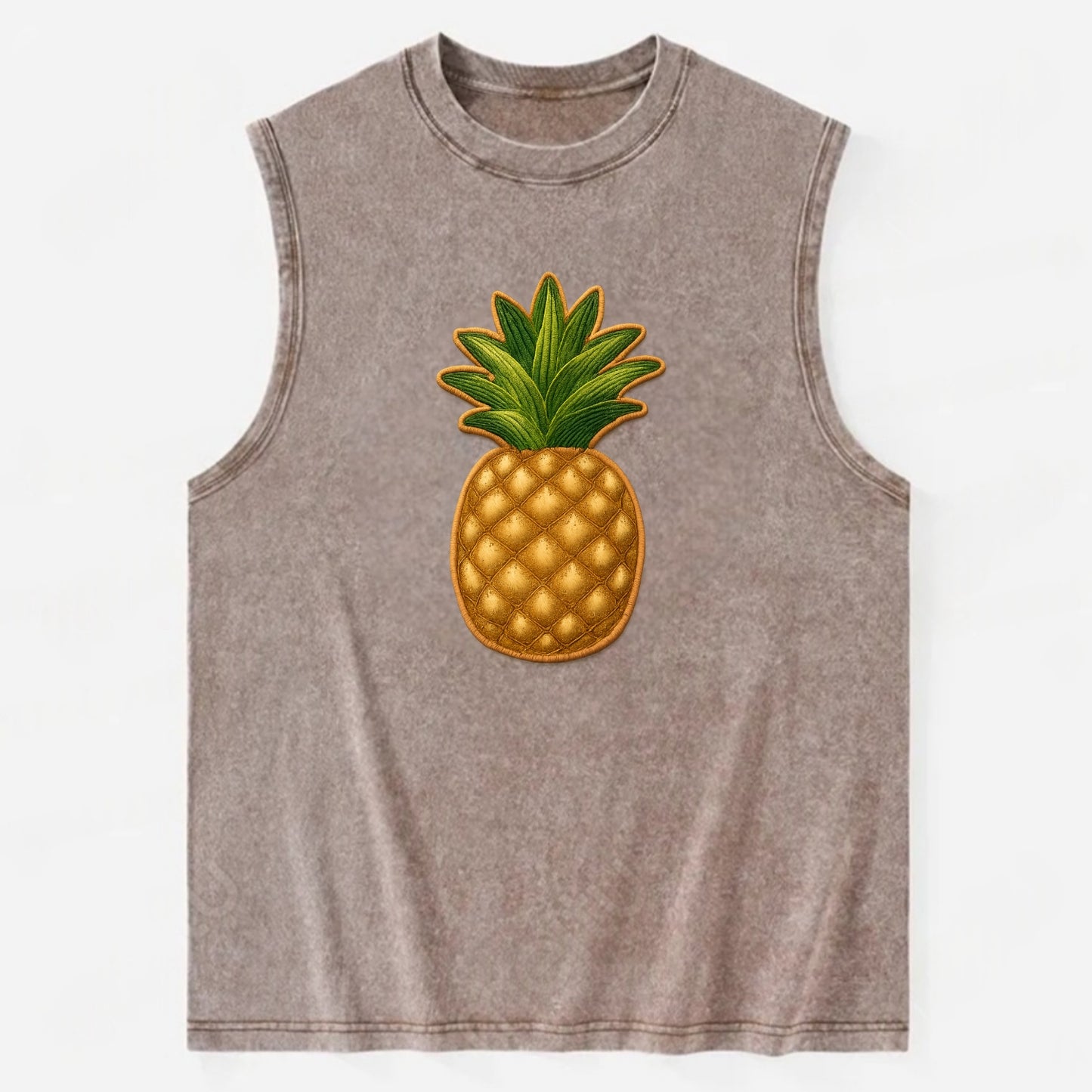 PINEAPPLE CROWN - tropical fruit in yellow and green , hospitality - Vintage Washed Tank - Brown