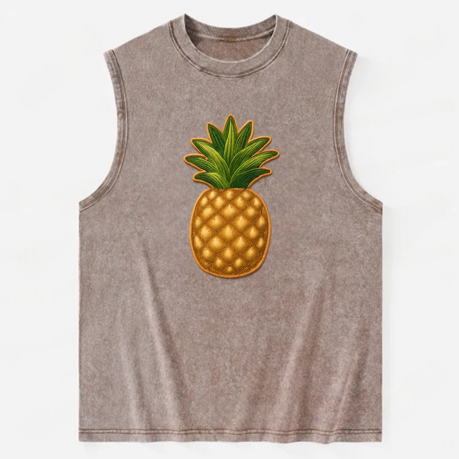 PINEAPPLE CROWN - tropical fruit in yellow and green , hospitality - Vintage Washed Tank - Brown