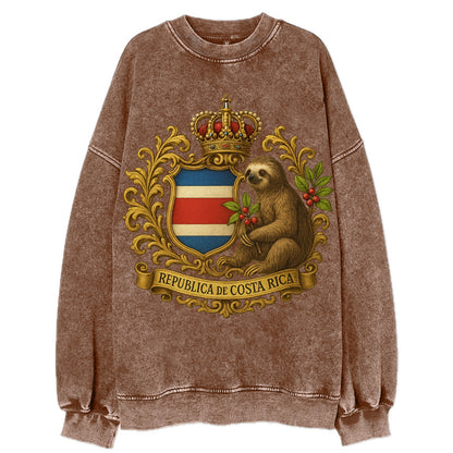 Costa Rica Sloth Emblem  - Vintage Sweatshirt - Brown