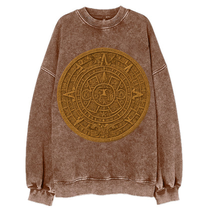 Aztec Calendar  - Vintage Sweatshirt - Brown