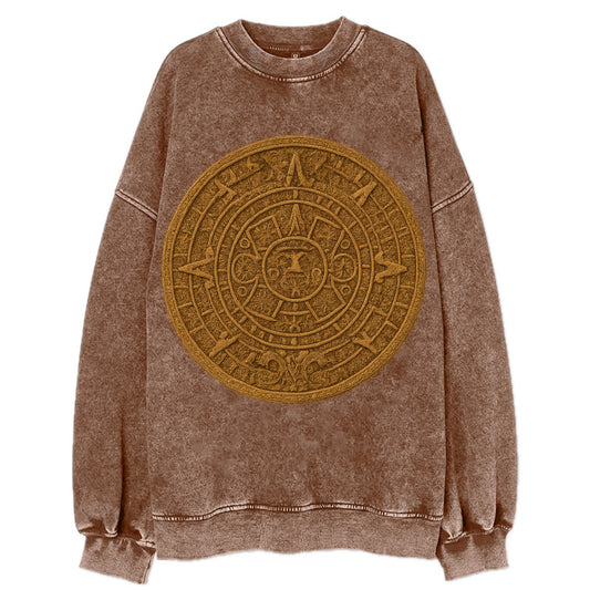 Aztec Calendar  - Vintage Sweatshirt - Brown
