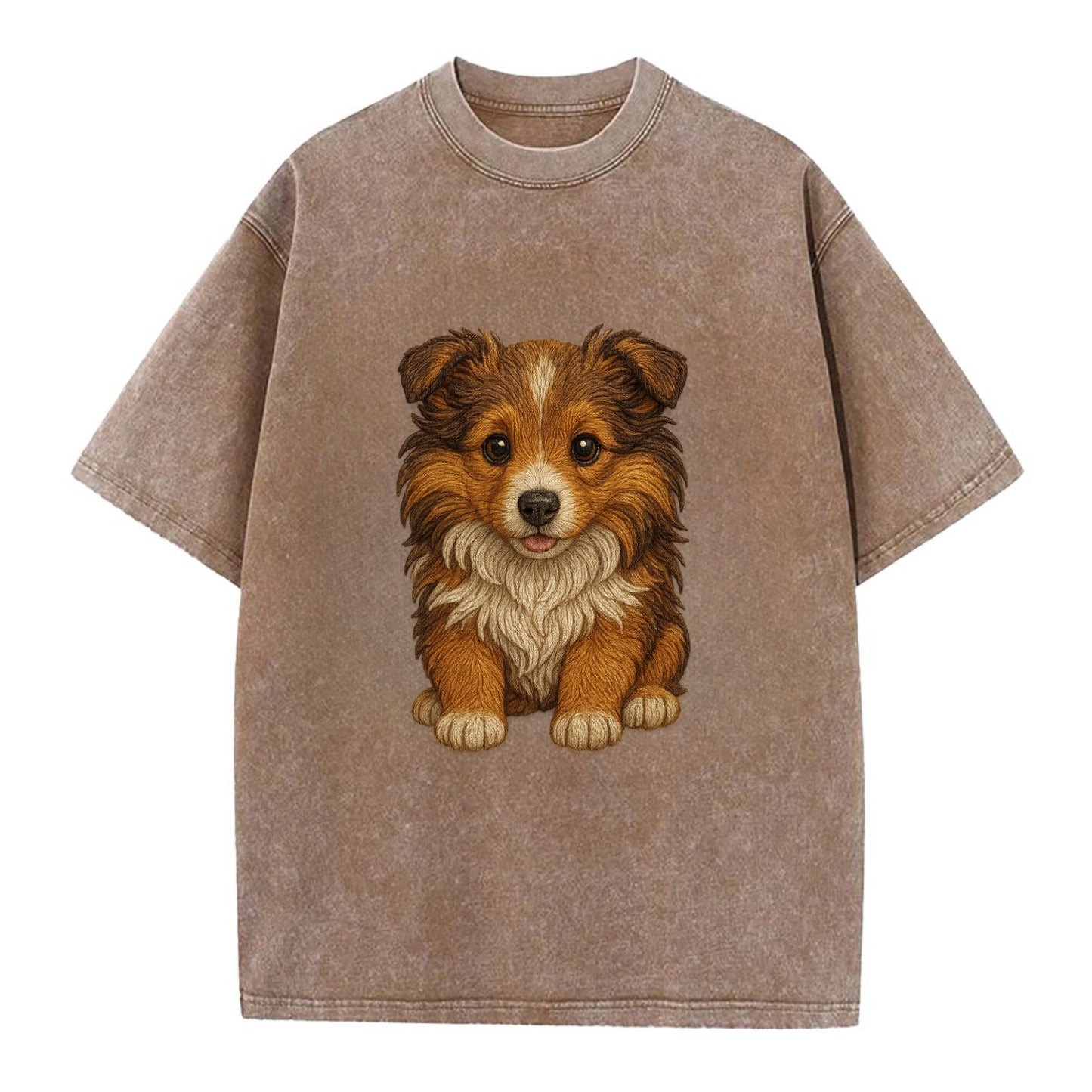 Baby Shetland Sheepdog Puppy - mini collie look, flowing mane, intelligent eyes, - Vintage T-shirt - Brown
