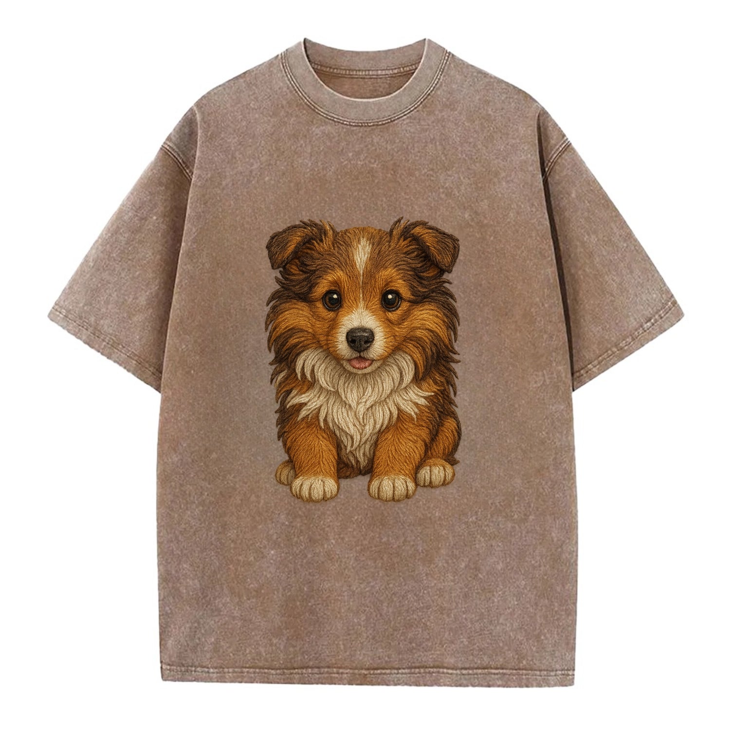 Baby Shetland Sheepdog Puppy - mini collie look, flowing mane, intelligent eyes, - Vintage T-shirt - Brown