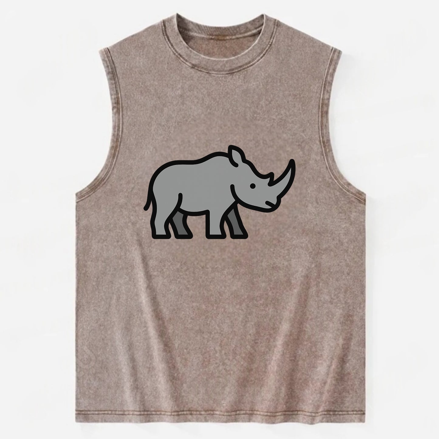 Rhinoceros - Gray with horn flat side profile - Vintage Washed Tank - Brown