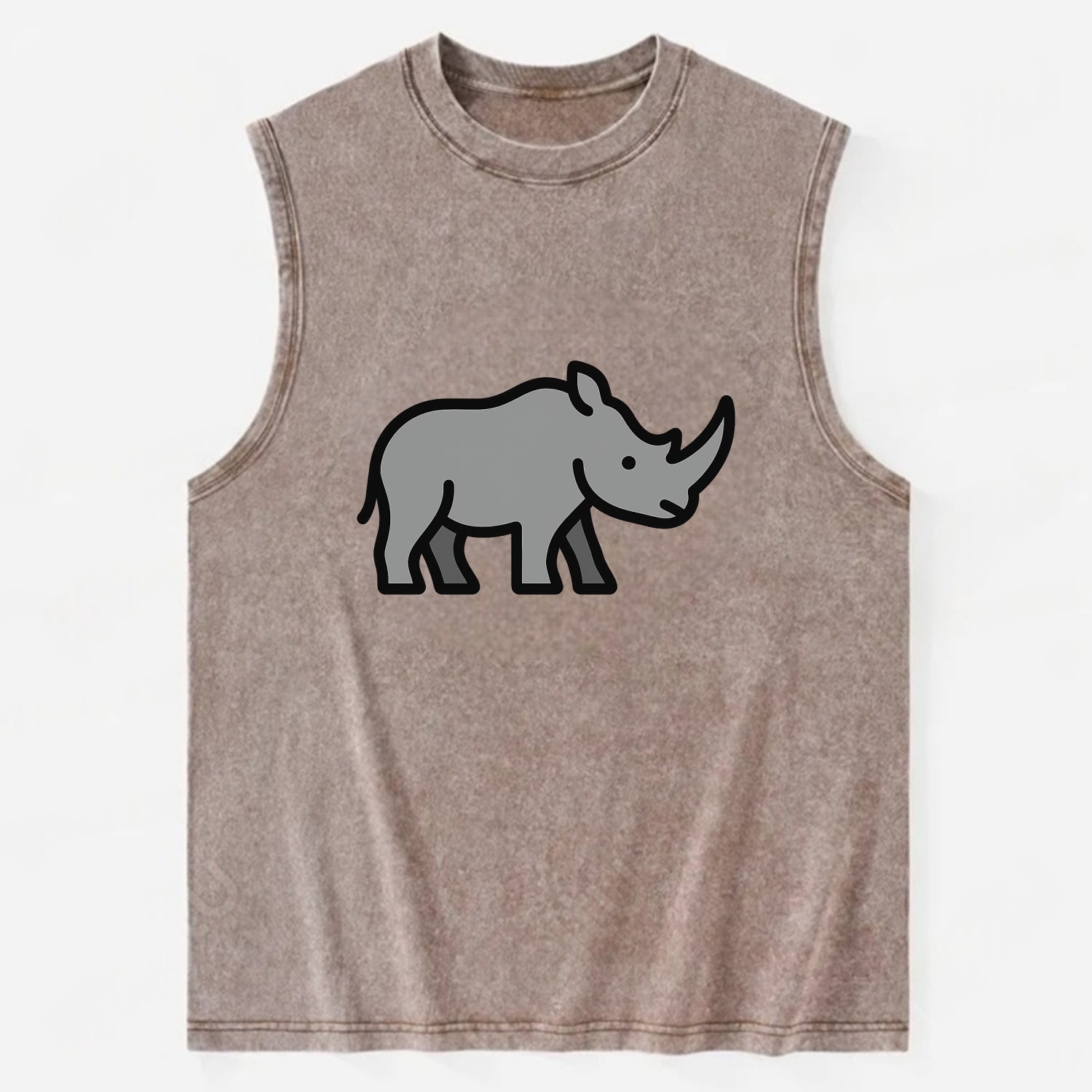 Rhinoceros - Gray with horn flat side profile - Vintage Washed Tank - Brown