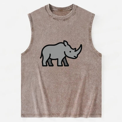 Rhinoceros - Gray with horn flat side profile - Vintage Washed Tank - Brown