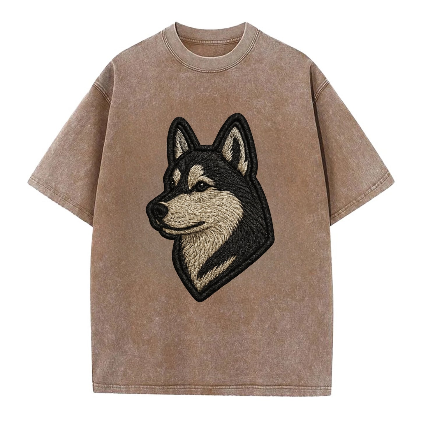 Siberian Husky - Contemporary wolf-like - Vintage T-shirt - Brown