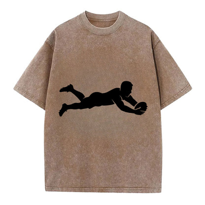 Rugby player diving for try - Vintage T-shirt - Brown