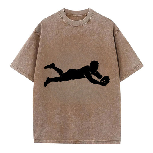 Rugby player diving for try - Vintage T-shirt - Brown