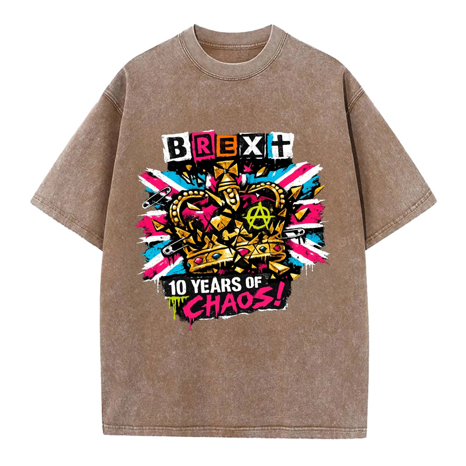 BROKEN CROWN | Shattered British crown | Gold fragments scattered | Power - Vintage T-shirt - Brown