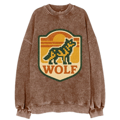 Digital Pixel Wolf  - Vintage Sweatshirt - Brown