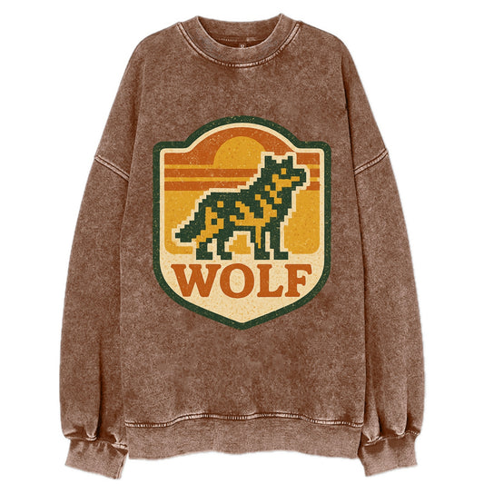 Digital Pixel Wolf  - Vintage Sweatshirt - Brown