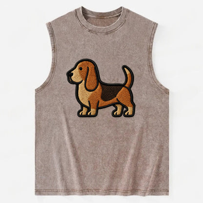 Basset Hound - Trendy low-rider design with prominent black outline - Vintage Washed Tank - Brown