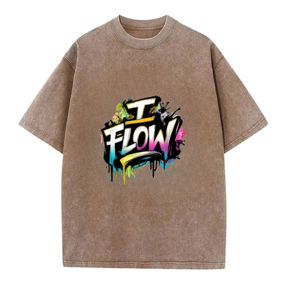 Bold typography design - "I FLOW" - going with life, easy movement - Vintage T-shirt - Brown
