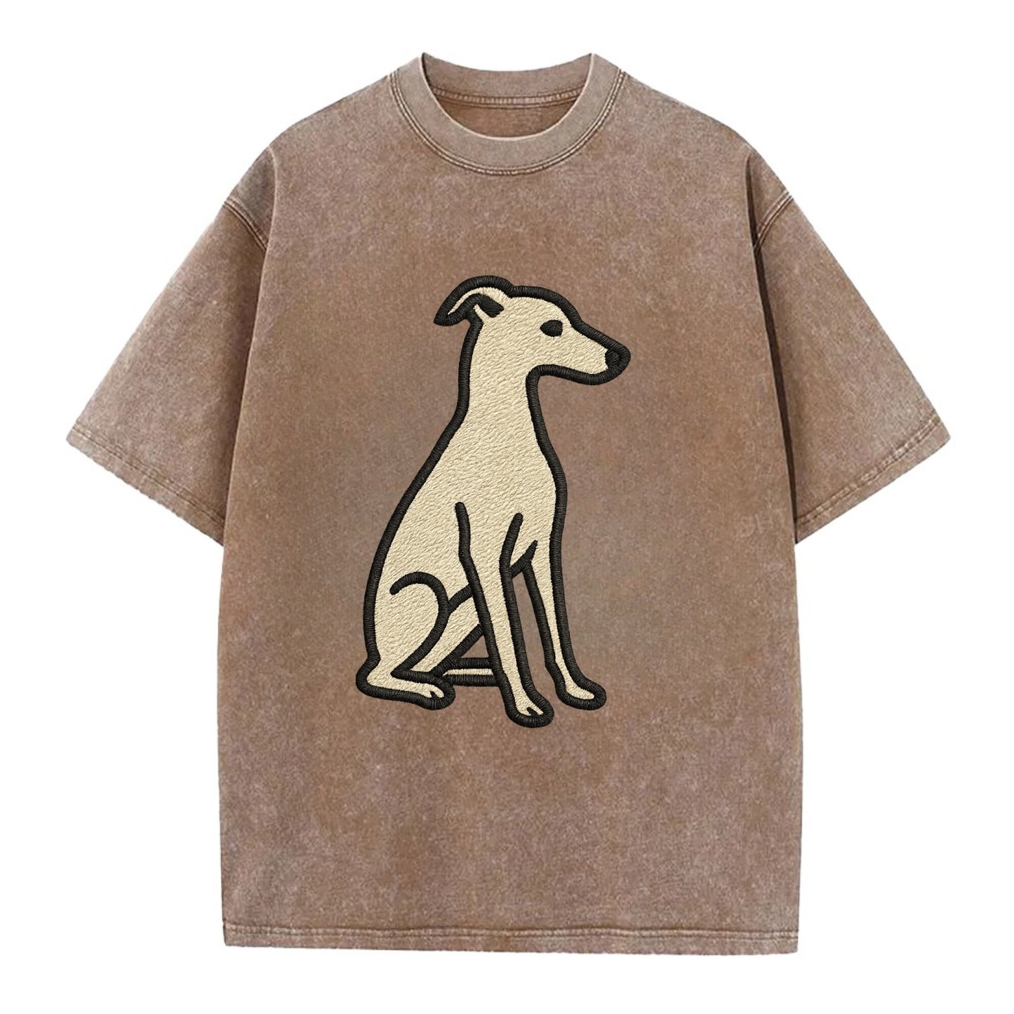 Italian Greyhound - Gray sitting pose - Vintage T-shirt - Brown