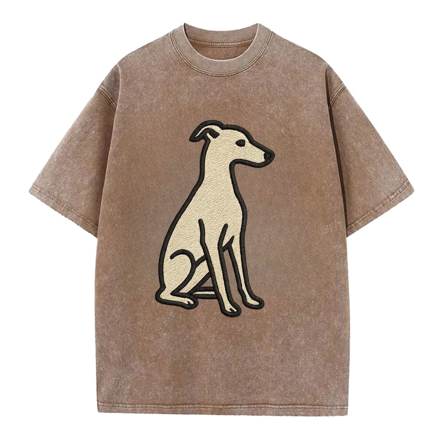 Italian Greyhound - Gray sitting pose - Vintage T-shirt - Brown