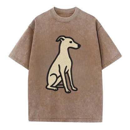 Italian Greyhound - Gray sitting pose - Vintage T-shirt - Brown