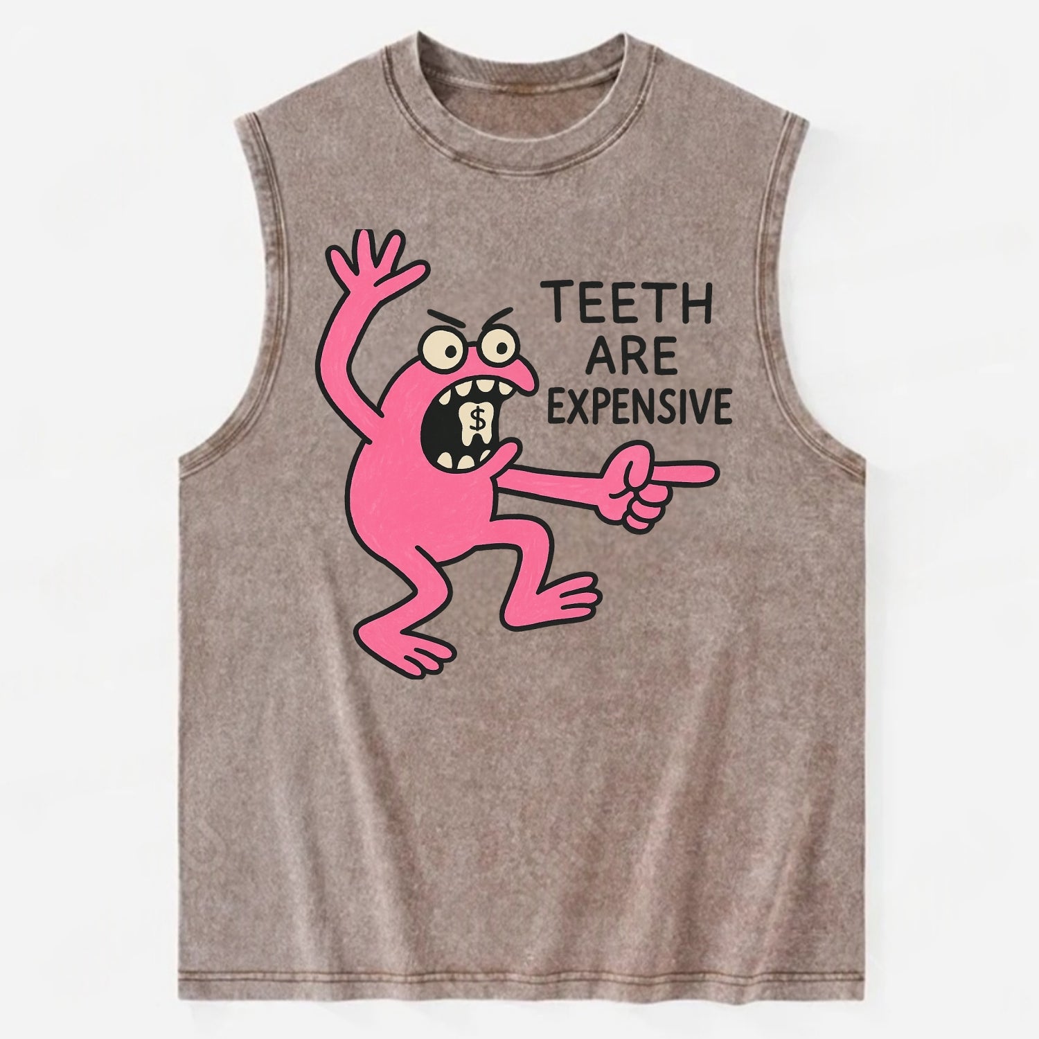 TEETH ARE EXPENSIVE | Dollar sign molar - Vintage Washed Tank - Brown