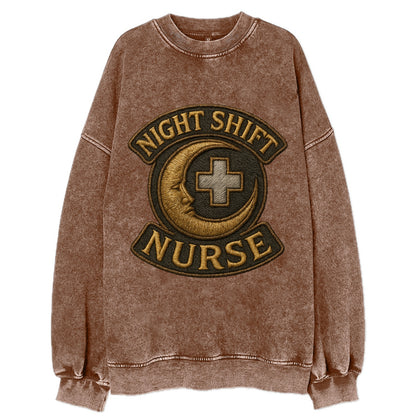 Night Shift Nurse  - Vintage Sweatshirt - Brown