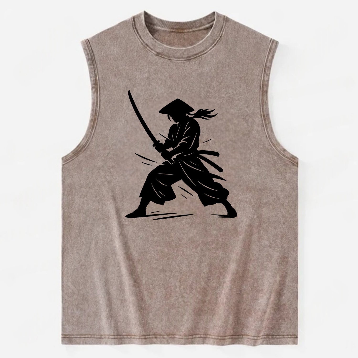 Samurai in battle-ready stance - Vintage Washed Tank - Brown