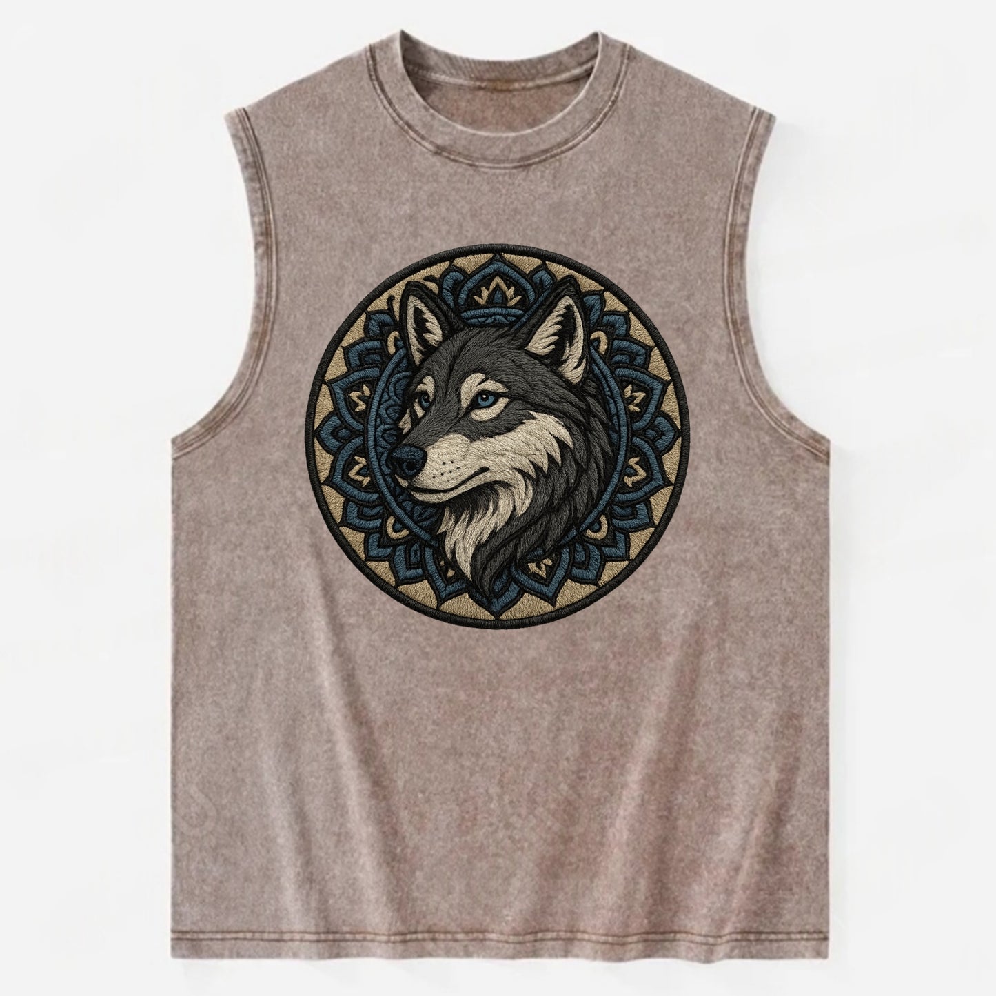 Mandala Wolf Pattern  - Vintage Washed Tank - Brown