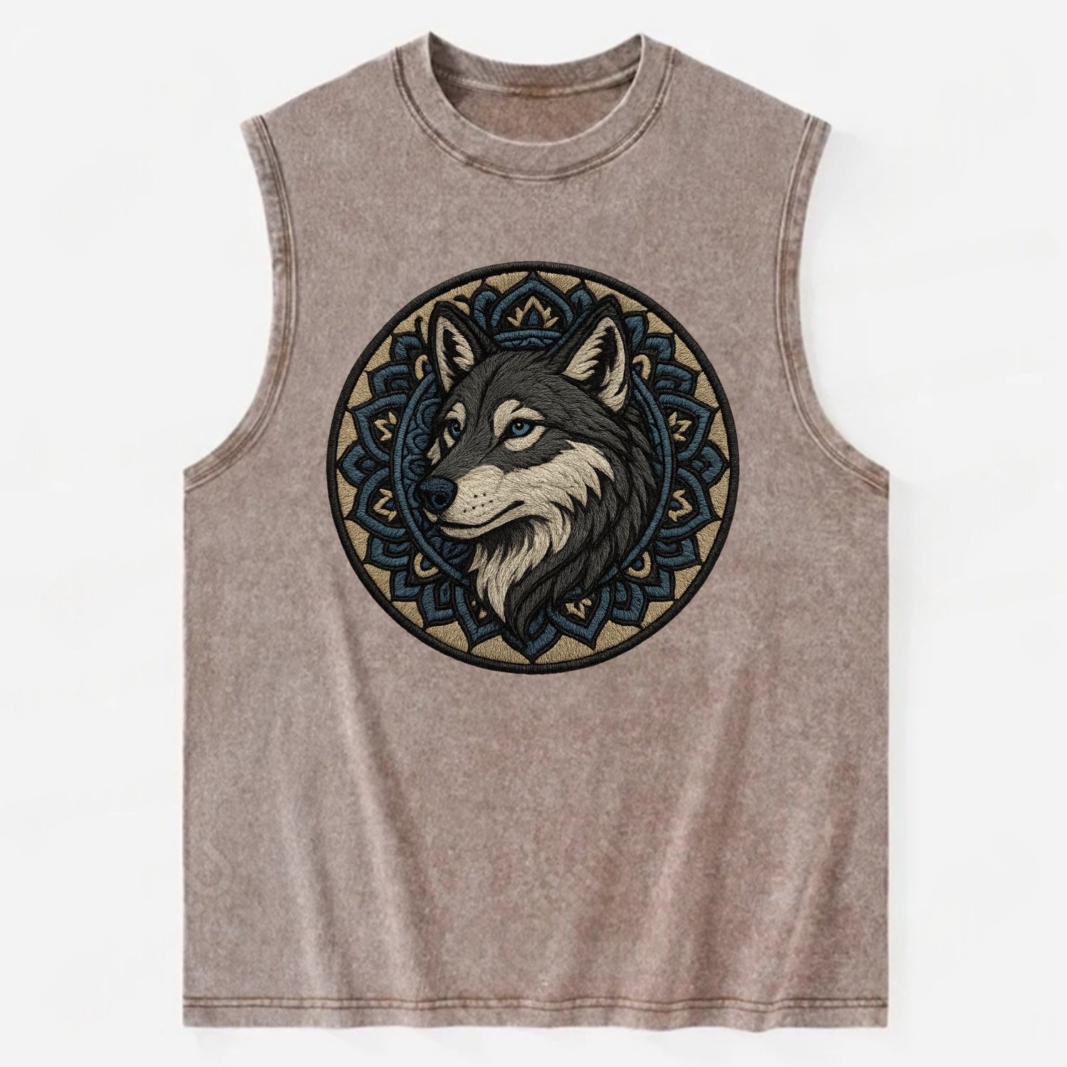Mandala Wolf Pattern  - Vintage Washed Tank - Brown