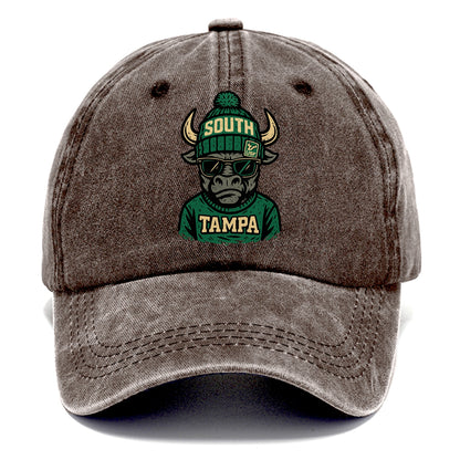 Tampa Bull wearing South Florida beanie with USF patch - Classic Cap - Brown
