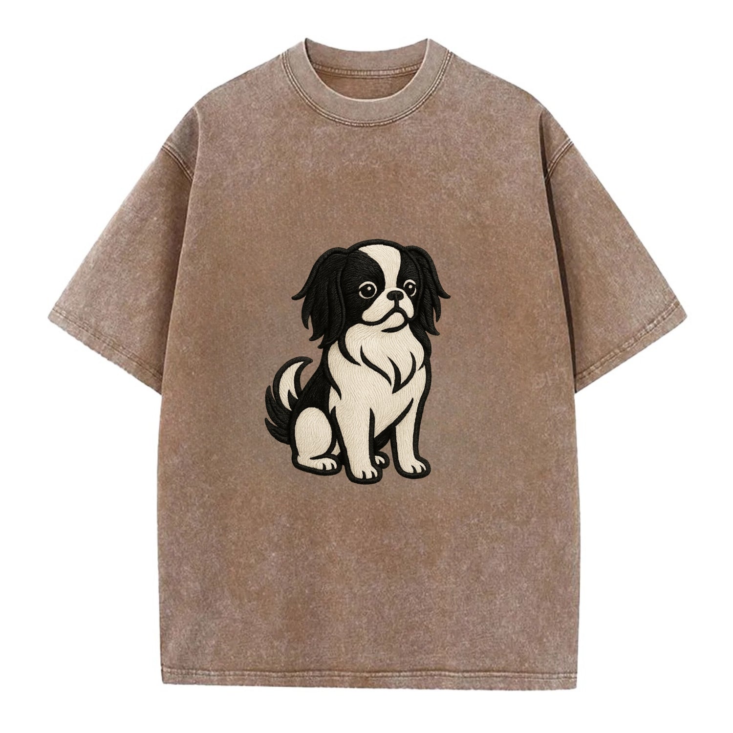 Japanese Chin - Black and white sitting Vintage T-shirt - Brown