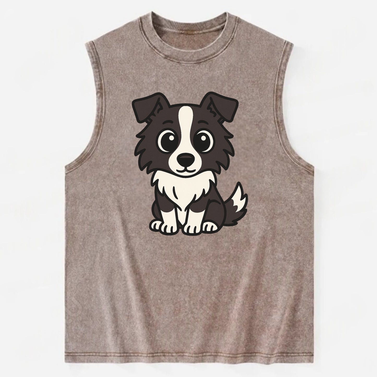 Border Collie - Intense stare sitting pose - Vintage Washed Tank - Brown