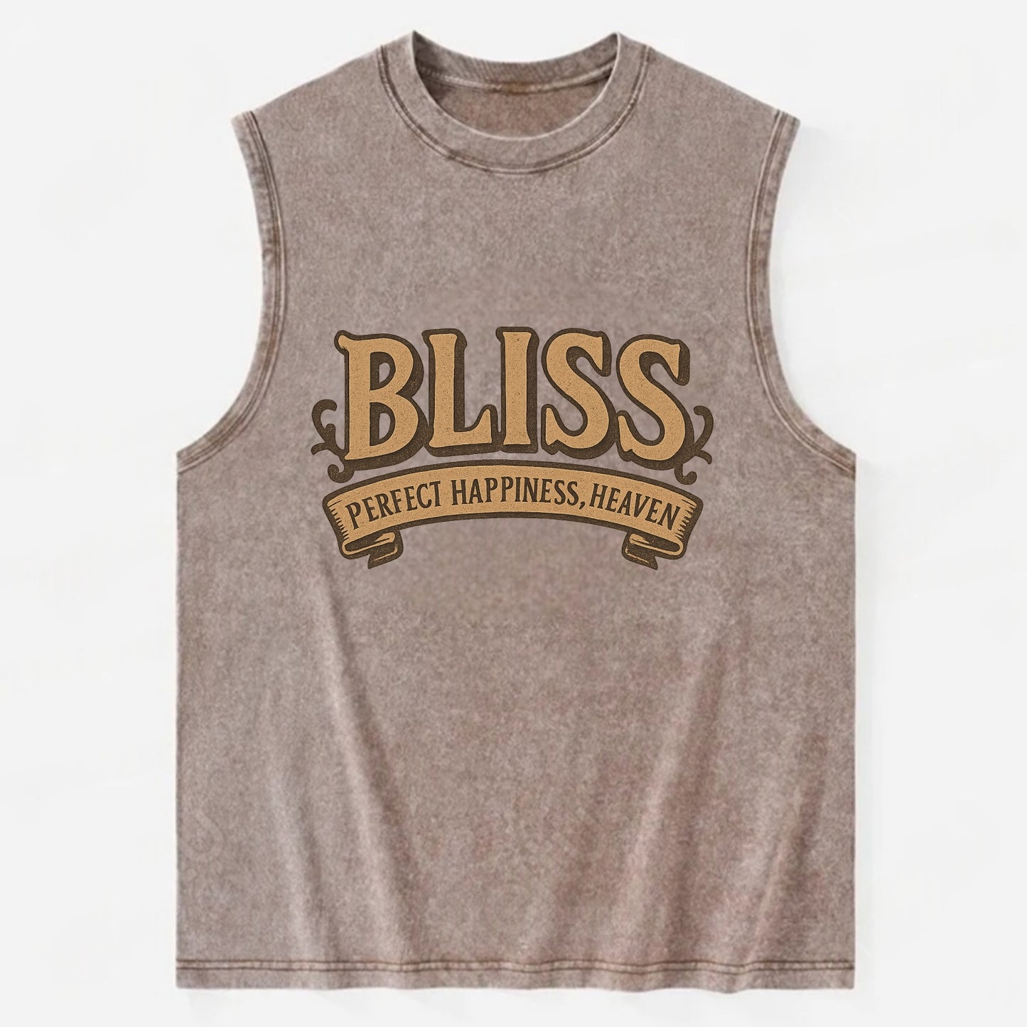 Bold typography design - "BLISS" - perfect happiness, heaven - Vintage Washed Tank - Brown