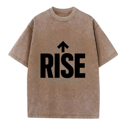 Bold typography design - "RISE" - getting up, ascending, elevating - Vintage T-shirt - Brown