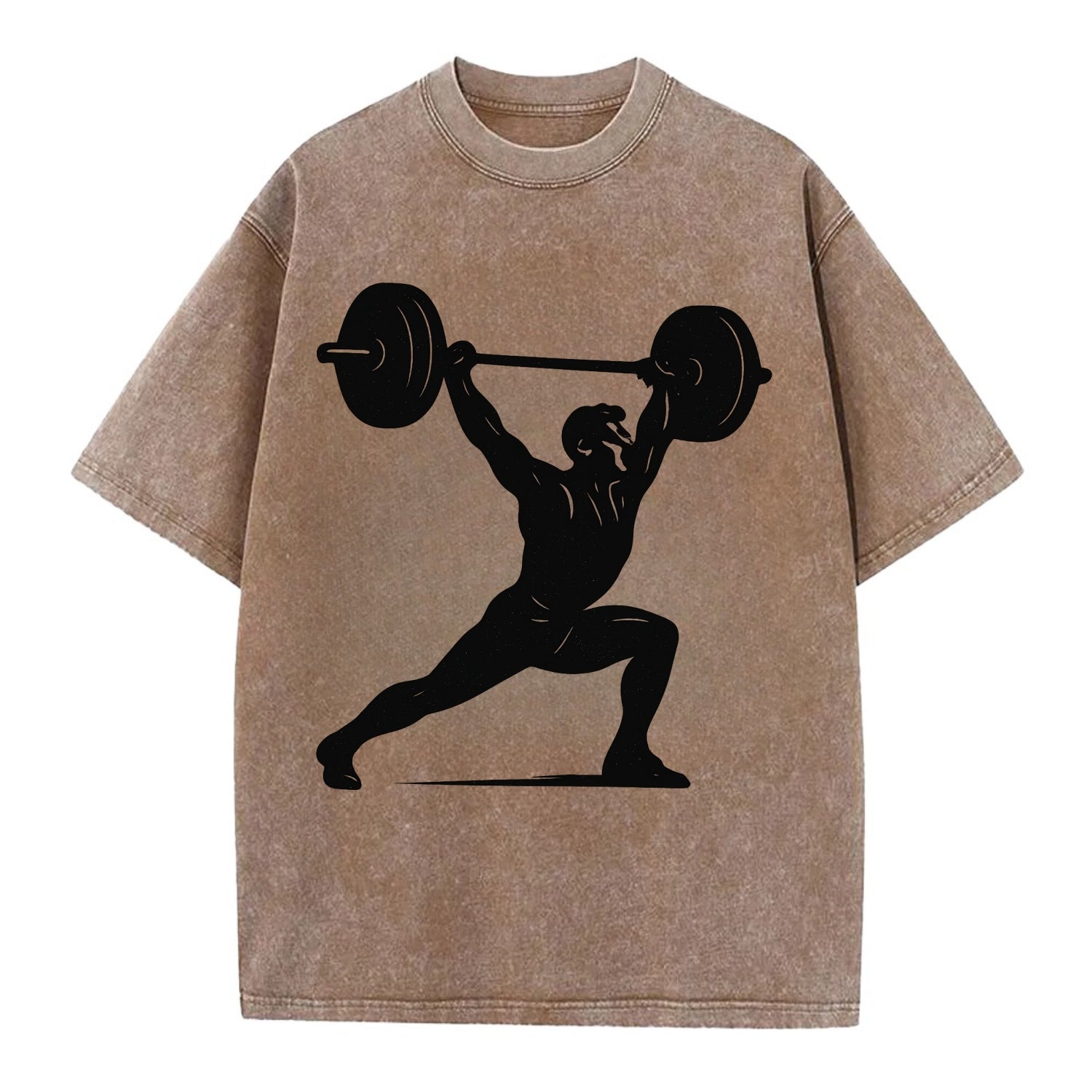 Weightlifter doing overhead snatch - Vintage T-shirt - Brown