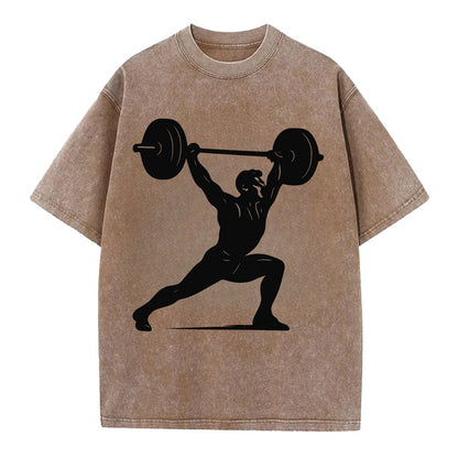 Weightlifter doing overhead snatch - Vintage T-shirt - Brown