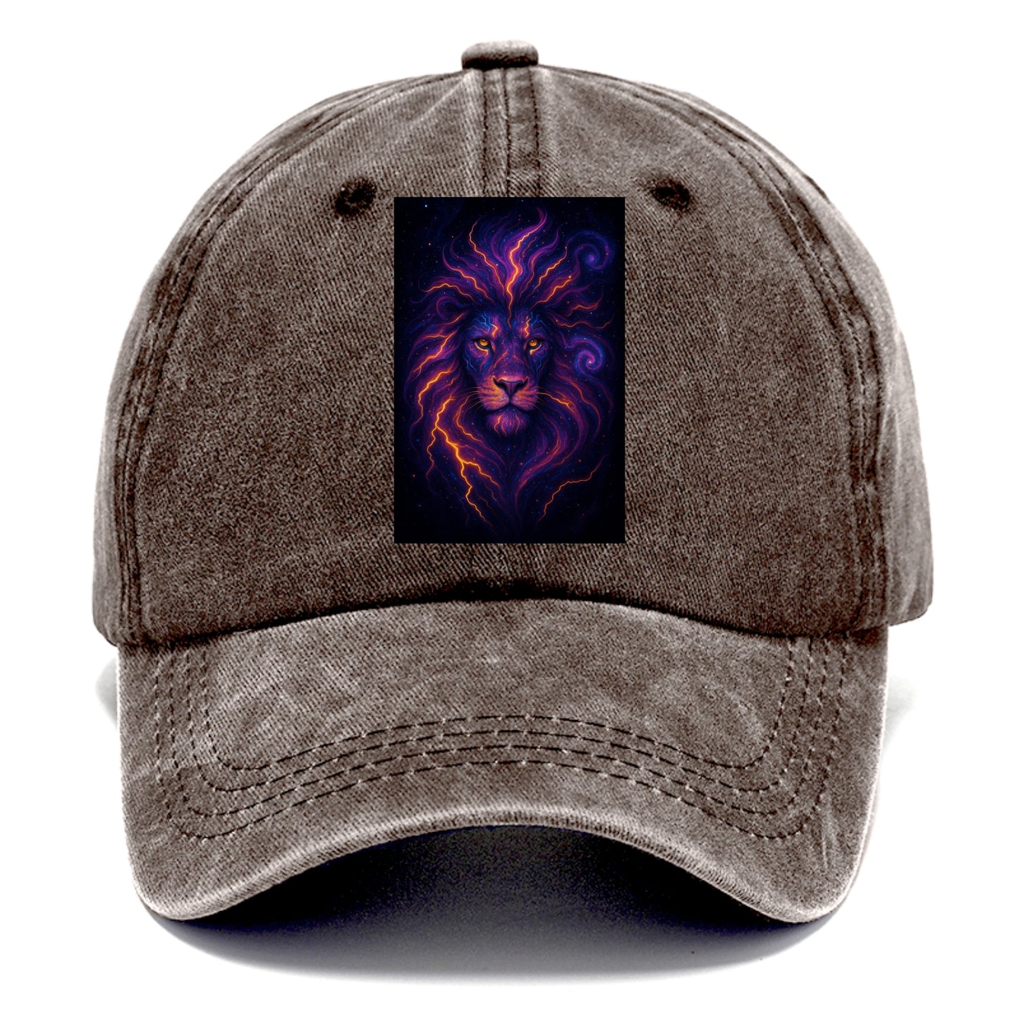 Regal lion with mane made of electric currents, neon yellow and hot pink energy - Classic Cap - Brown