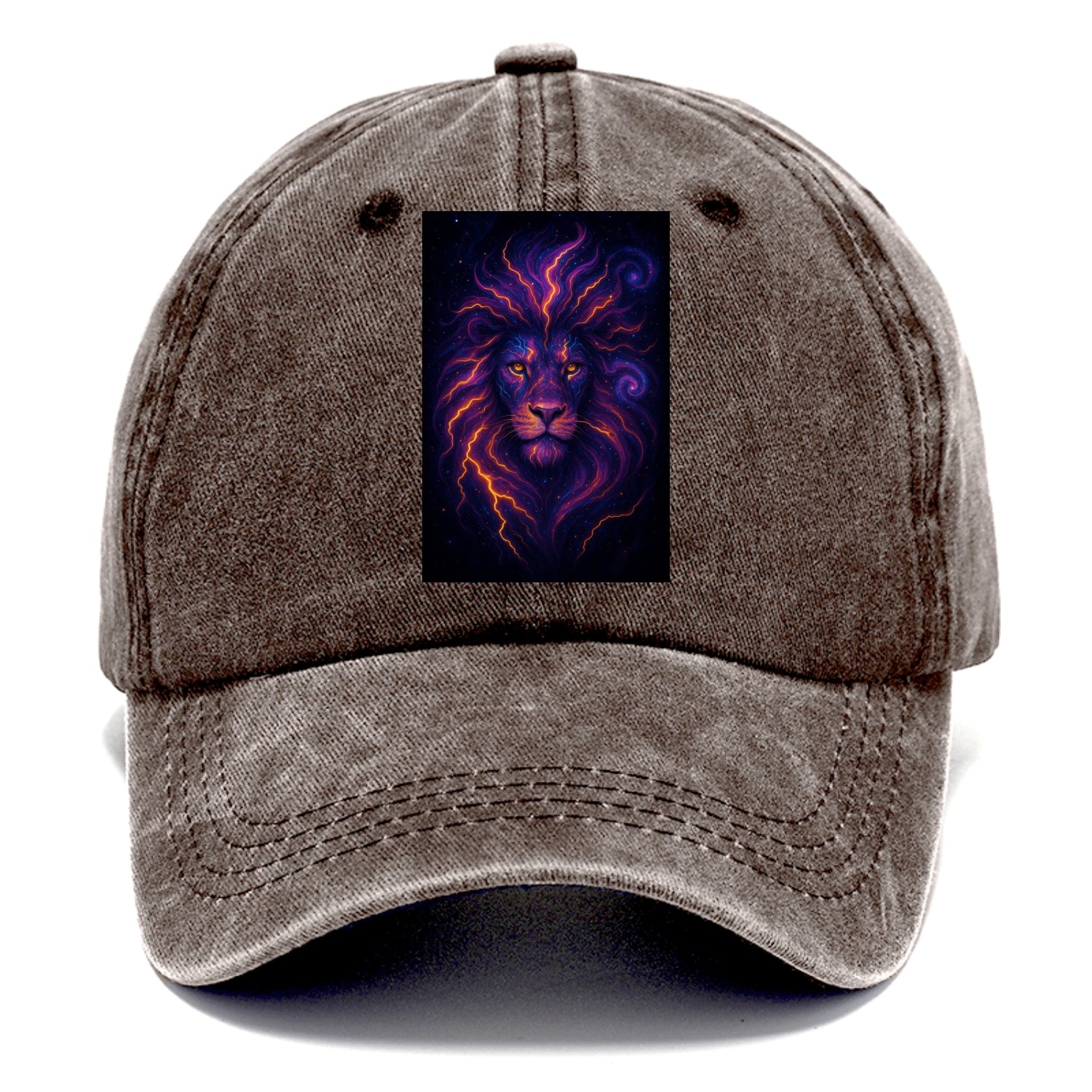 Regal lion with mane made of electric currents, neon yellow and hot pink energy - Classic Cap - Brown