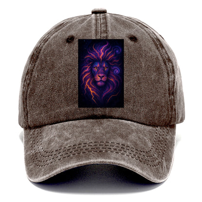 Regal lion with mane made of electric currents, neon yellow and hot pink energy - Classic Cap - Brown