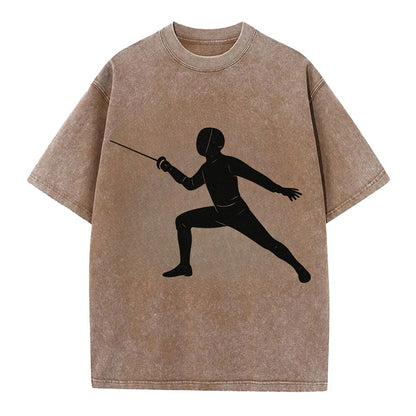 Fencer in lunge position - Vintage T-shirt - Brown