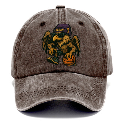 Los Angeles Golden Eagle wearing Lakers beanie with trophy patch and wayfarer - Classic Cap - Brown