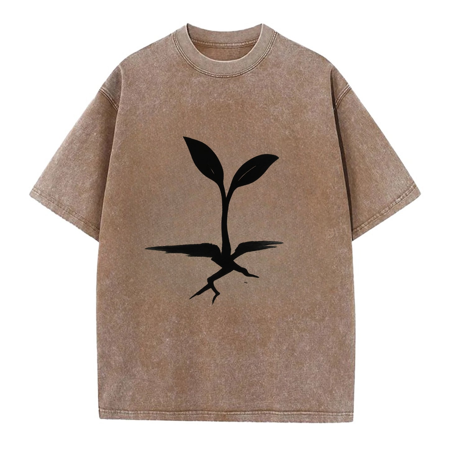 Seedling breaking through concrete - persistence ink brushstrokes - Vintage T-shirt - Brown