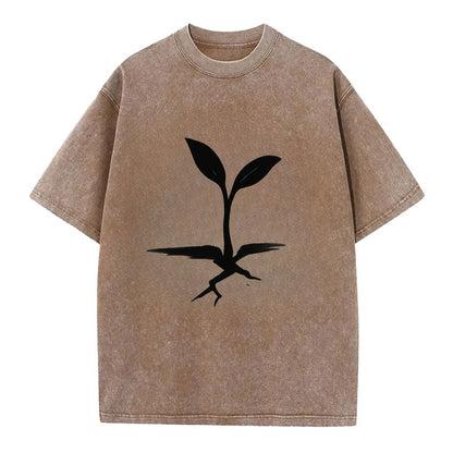 Seedling breaking through concrete - persistence ink brushstrokes - Vintage T-shirt - Brown